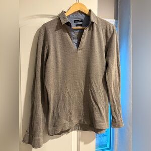 Massimo Dutti Men's Long-Sleeve Polo - Light Brown